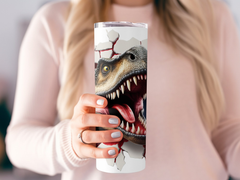 3D T-Rex Breaking Through The Wall, 20 oz Skinny Tumbler Wrap Sublimat | Wall, 20 oz Skinny Tumbler Wrap Sublimation Design, Straight