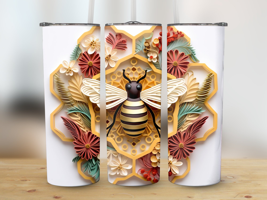 3d intricate bee Gold Pastel Colors 20 oz Skinny Tumbler Wrap Sublimat | 3d intricate bee Gold Pastel Colors 20 oz Skinny Tumbler Wrap Sublimation Design, Seamless, Straight