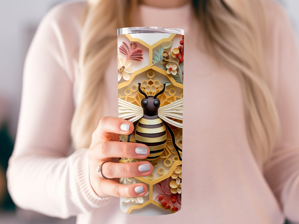 3d intricate bee Gold Pastel Colors 20 oz Skinny Tumbler Wrap Sublimat | 3d intricate bee Gold Pastel Colors 20 oz Skinny Tumbler Wrap Sublimation Design, Seamless, Straight