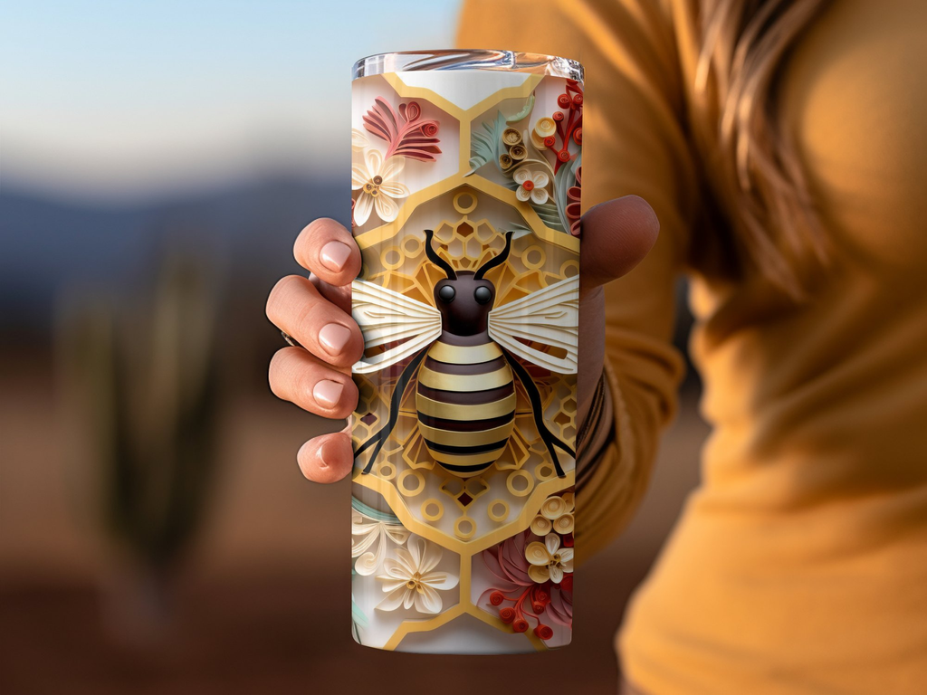 3d intricate bee Gold Pastel Colors 20 oz Skinny Tumbler Wrap Sublimat | 3d intricate bee Gold Pastel Colors 20 oz Skinny Tumbler Wrap Sublimation Design, Seamless, Straight