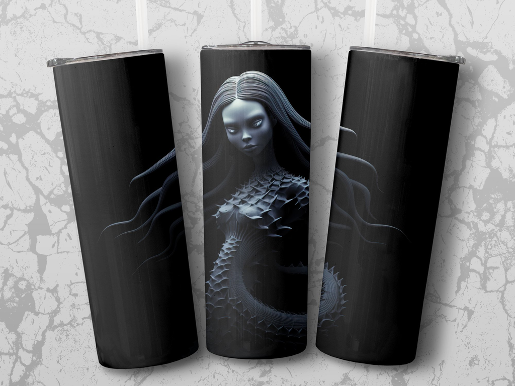 3D Mermaid in the Dark Style 20 oz Skinny Tumbler Wrap Sublimation Des | Dark Style 20 oz Skinny Tumbler Wrap Sublimation Design, Seamless, Straight