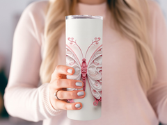 3d pink and white Intricate Butterfly 20 oz Skinny Tumbler Sublimation | white Intricate Butterfly 20 oz Skinny Tumbler Sublimation Design