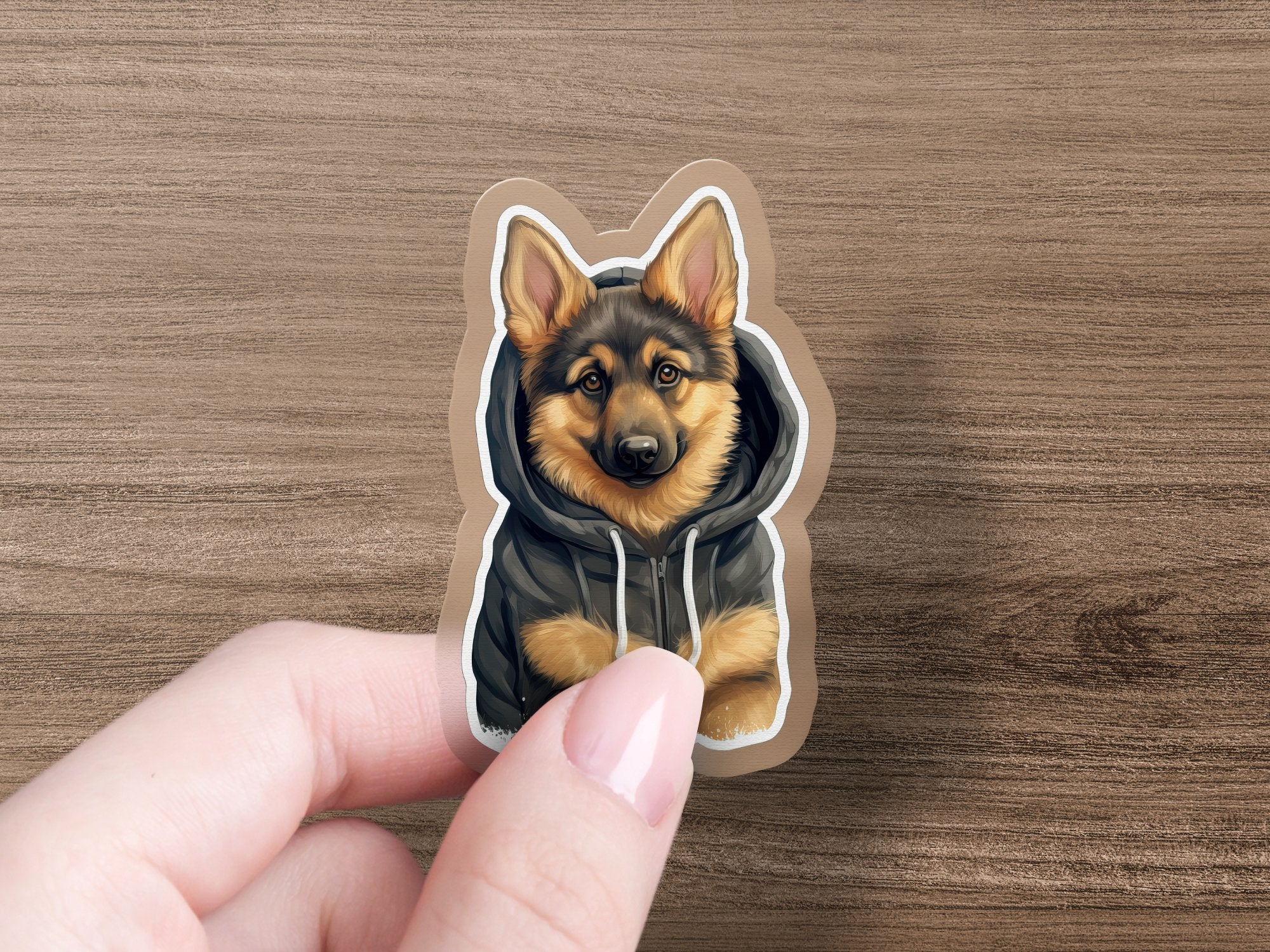 Cute Sticker German Shepherd Puppy Wearing a Hoodie With Ears Outsides - Gabe Atkins Designs