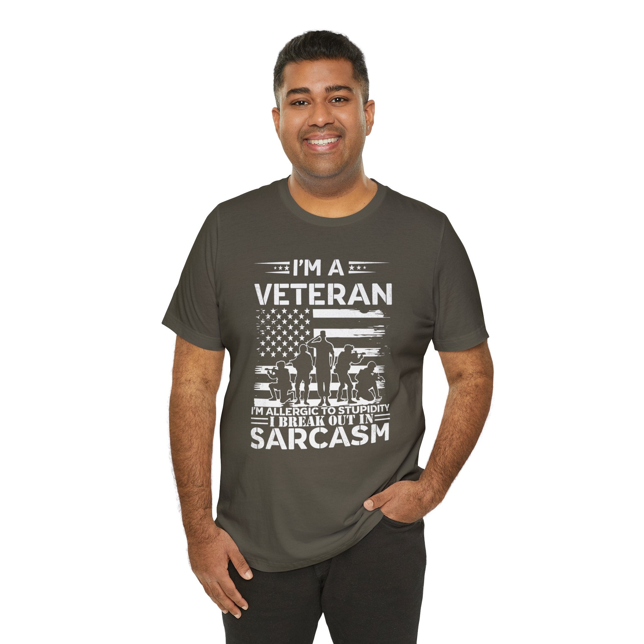 I am a Veteran T-Shirt | I am Allergic To Stupidity I Break Out In Sarcasm - Gabe Atkins Designs