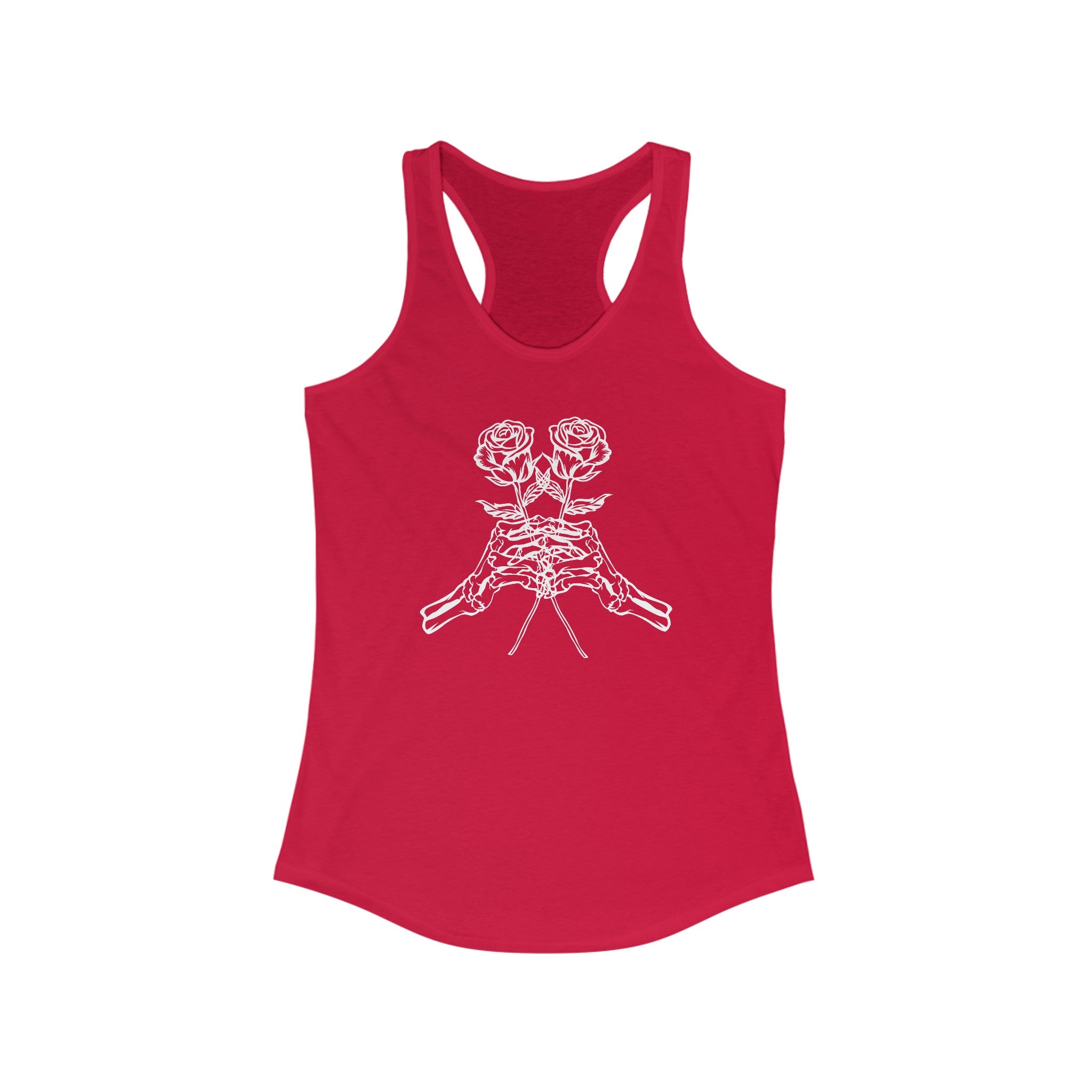 Skeleton Hands Holding Roses Tank Top - Embrace Elegance and Strength Solid Red