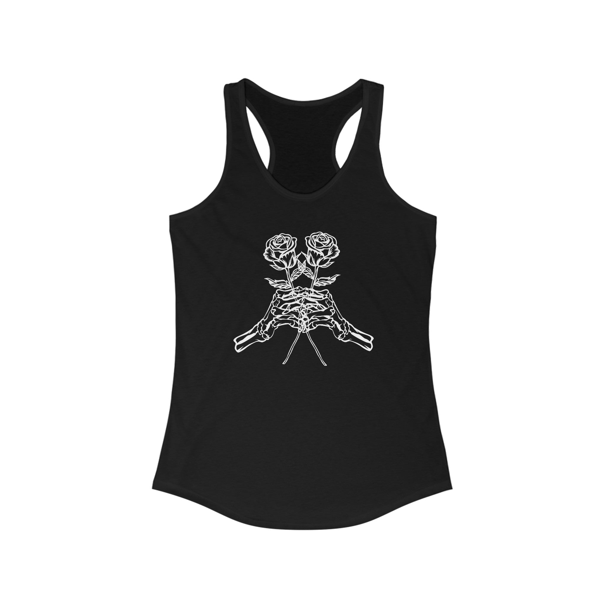 Skeleton Hands Holding Roses Tank Top - Embrace Elegance and Strength Black