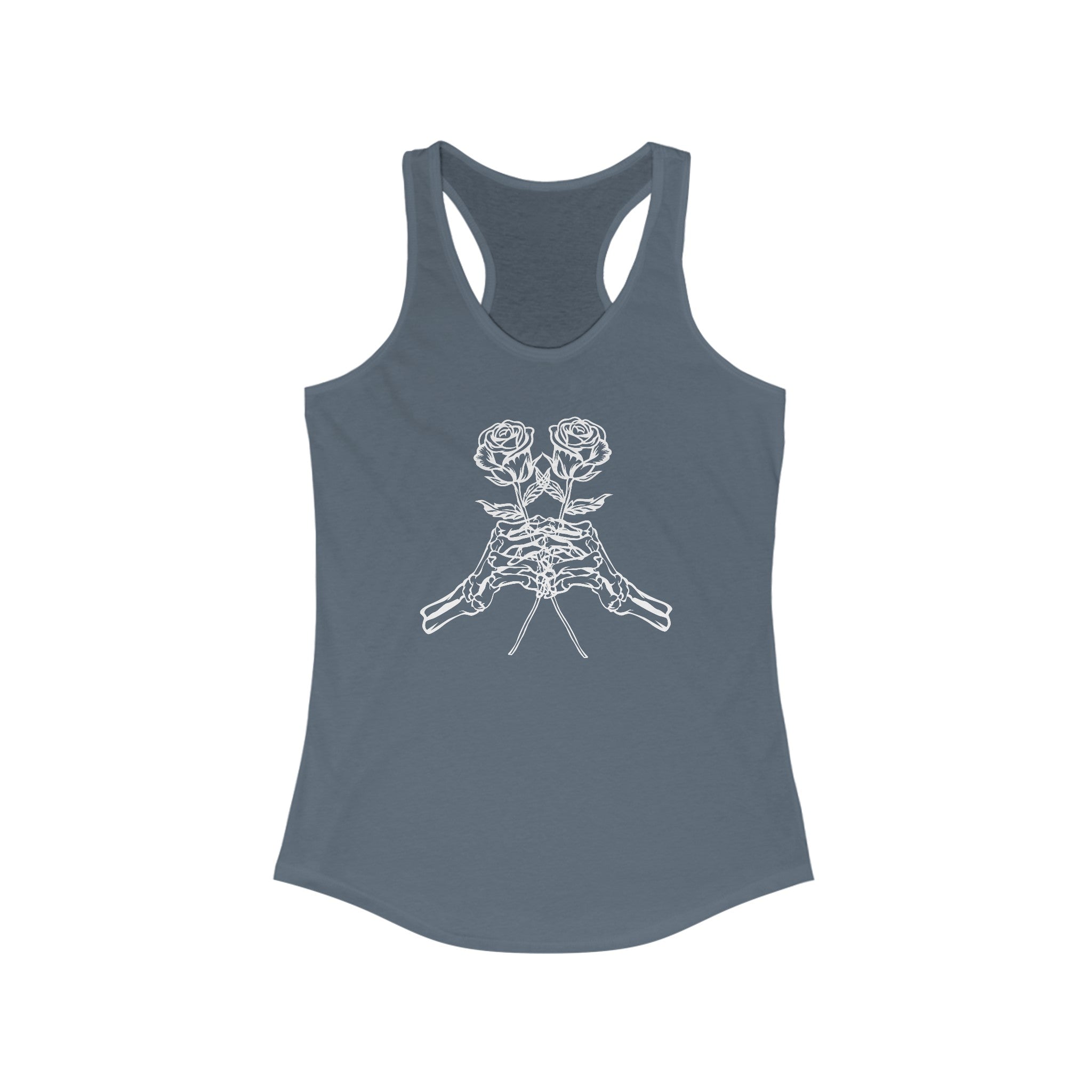 Skeleton Hands Holding Roses Tank Top - Embrace Elegance and Strength Indigo