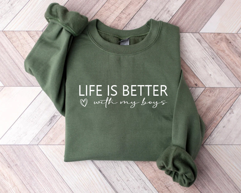 Life is Better With My Boys Sweatshirt | Mom of Boys Sweatshirt | Mom  | Boys Shirt, Mother'