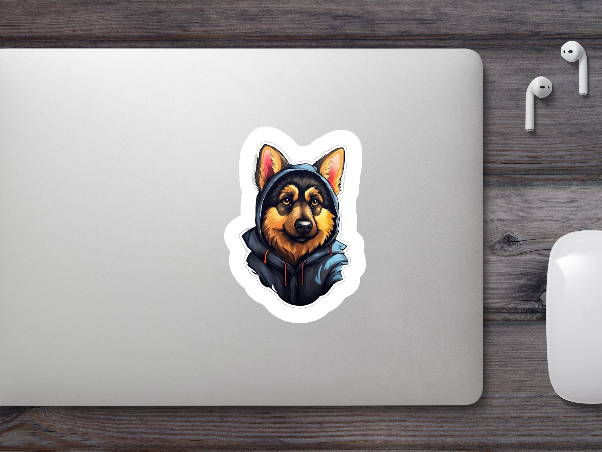 Cute Sticker | German Shepherd Puppy Wearing a Blue and Gray hoodie - Gabe Atkins Designs