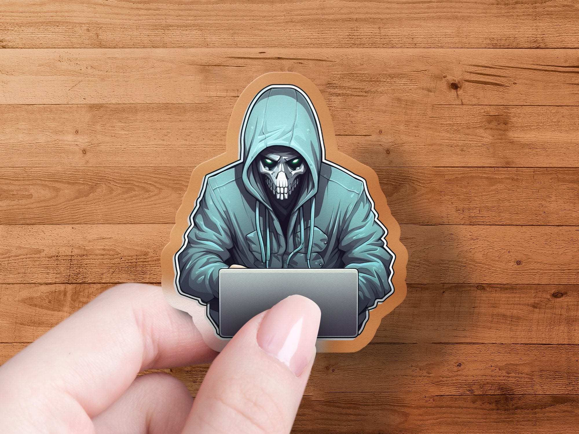 Cyberpunk Skeleton Wearing a Green Hoodie Sticker, Vinyl Decal, Car St | Green Hoodie Sticker, Vinyl Decal, Car Sticker, Laptop Sticker