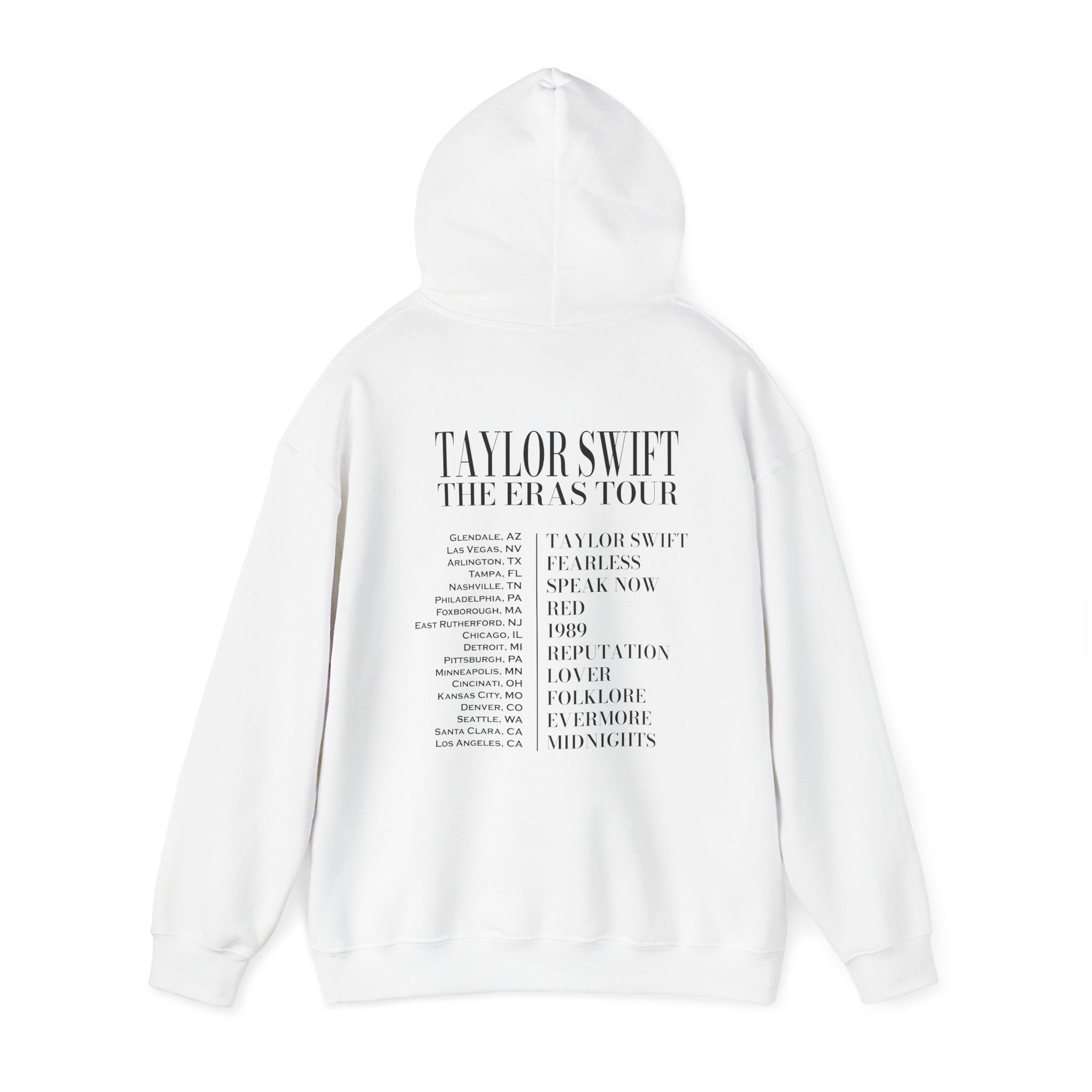 The Eras Tour Hoodie Two Sided Print, Taylor Swift Inspired Hoodie - Back View Hoodie Raised - White