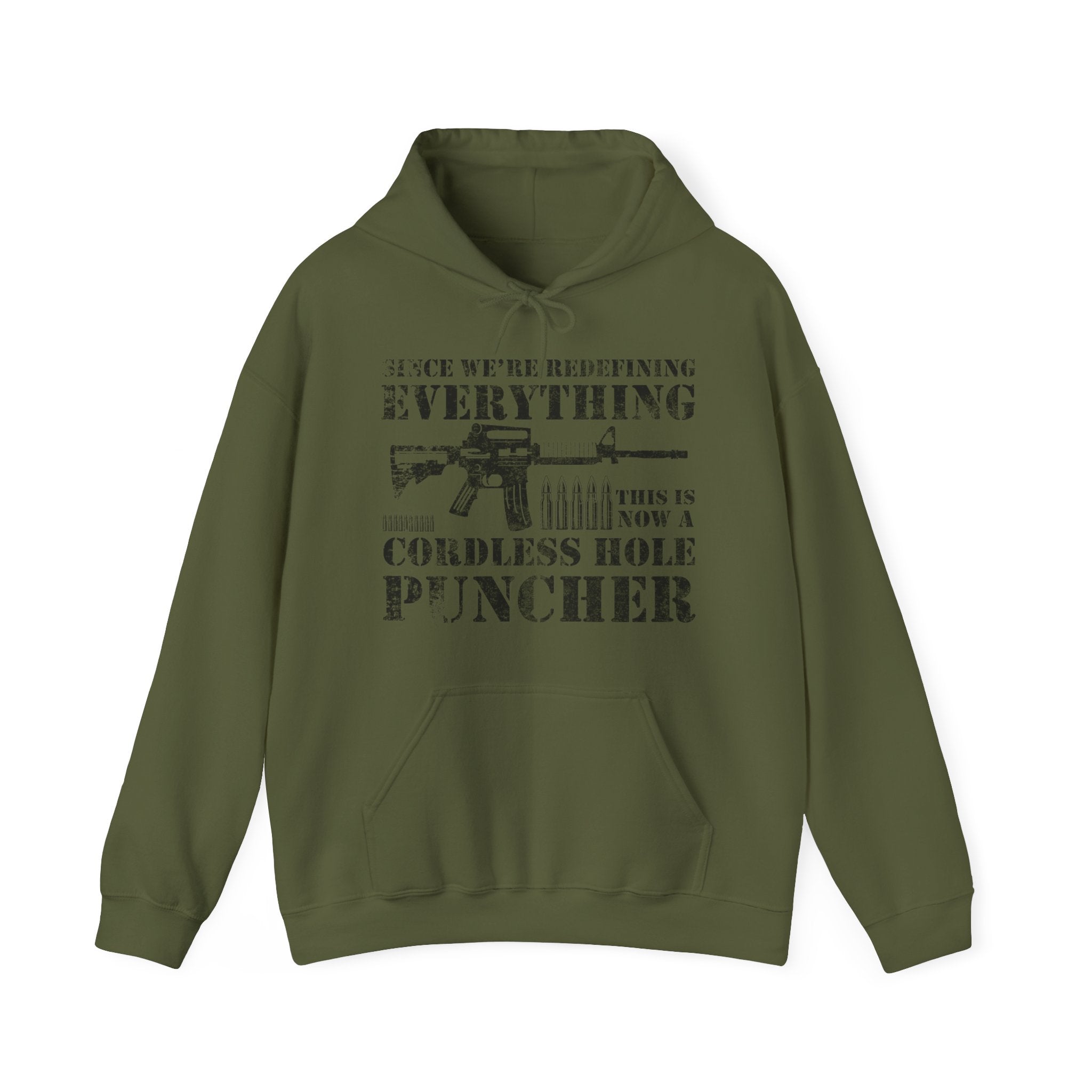 Patriotic Pro-Gun Hoodie Since We Are Redefining Everything Cordless Hole Puncher Design, USA Spirit, Ideal Gift for Pro-Gun Dads Hoodie - Gabe Atkins Designs