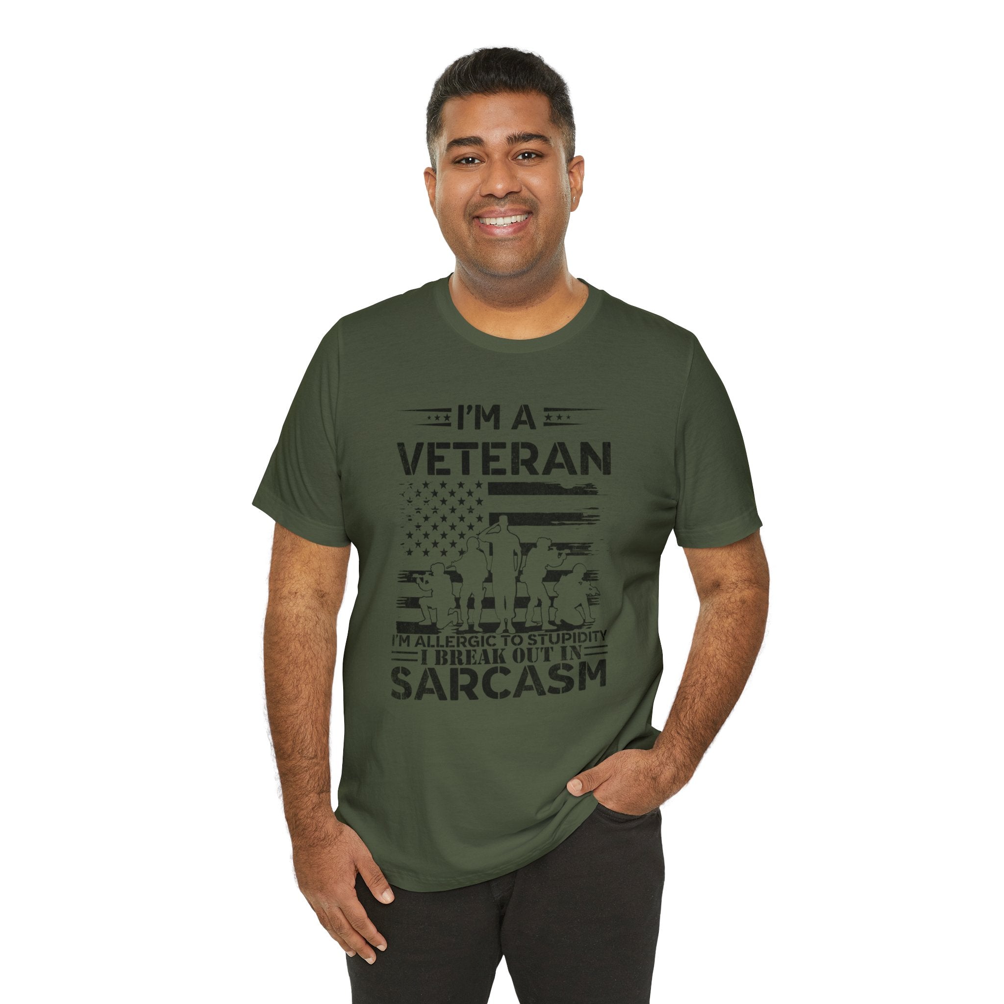 I am a Veteran T-Shirt | I am Allergic To Stupidity I Break Out In Sarcasm - Gabe Atkins Designs