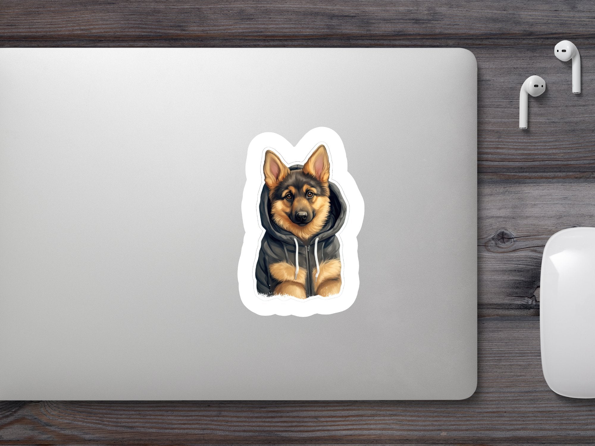 Cute Sticker German Shepherd Puppy Wearing a Hoodie With Ears Outsides - Gabe Atkins Designs