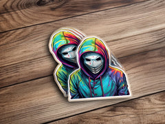 mysterious hoodie skull mask blue eyes sticker, laptop skateboard car  | mysterious hoodie skull mask blue eyes sticker, laptop skateboard car truck window vinyl decal sticker