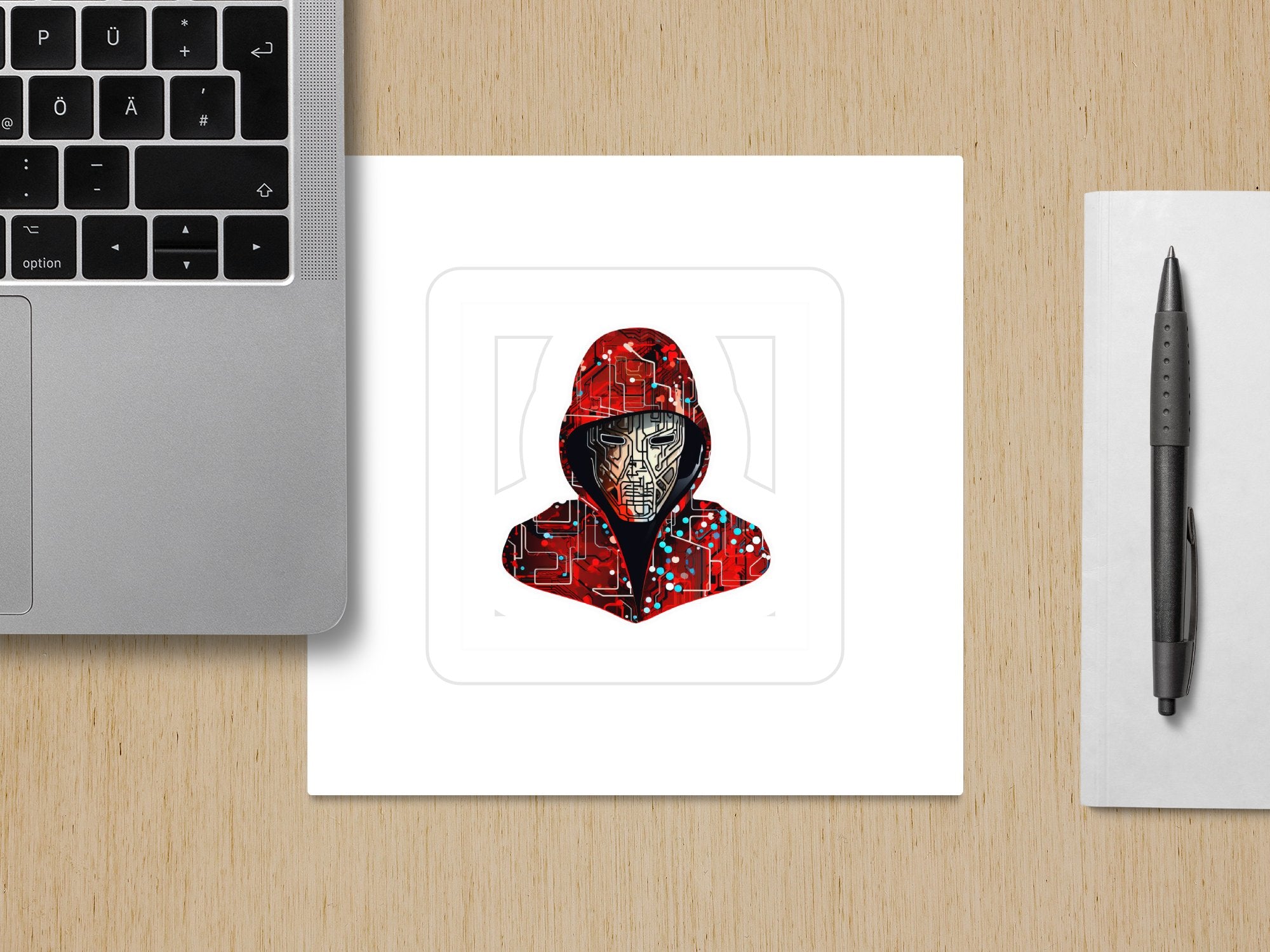 red hoodie hacker circuit board mask laptop sticker laptop decal laptop sticker computer decal computer sticker - Gabe Atkins Designs