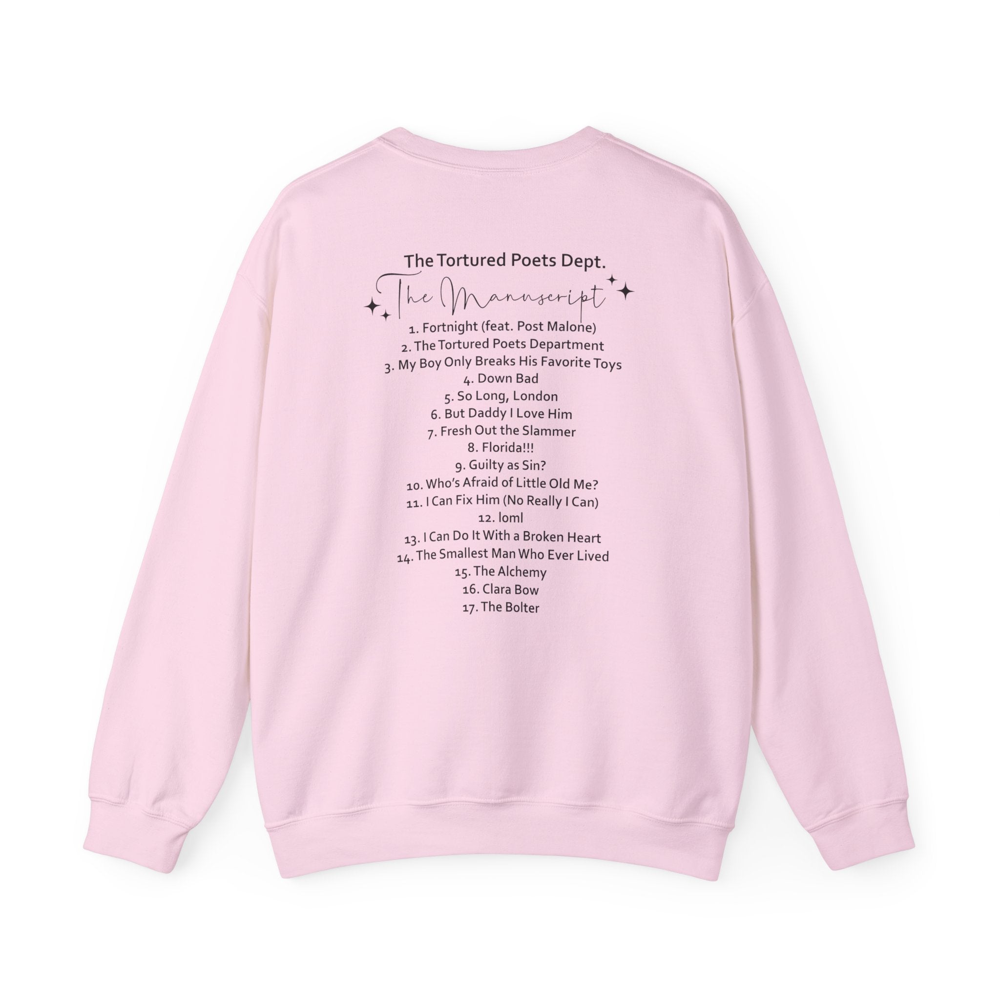 The Tortured Poets Department Sweatshirt with Tracklist on The Back |  | Tortured Poets Department Unisex Sweatshirt