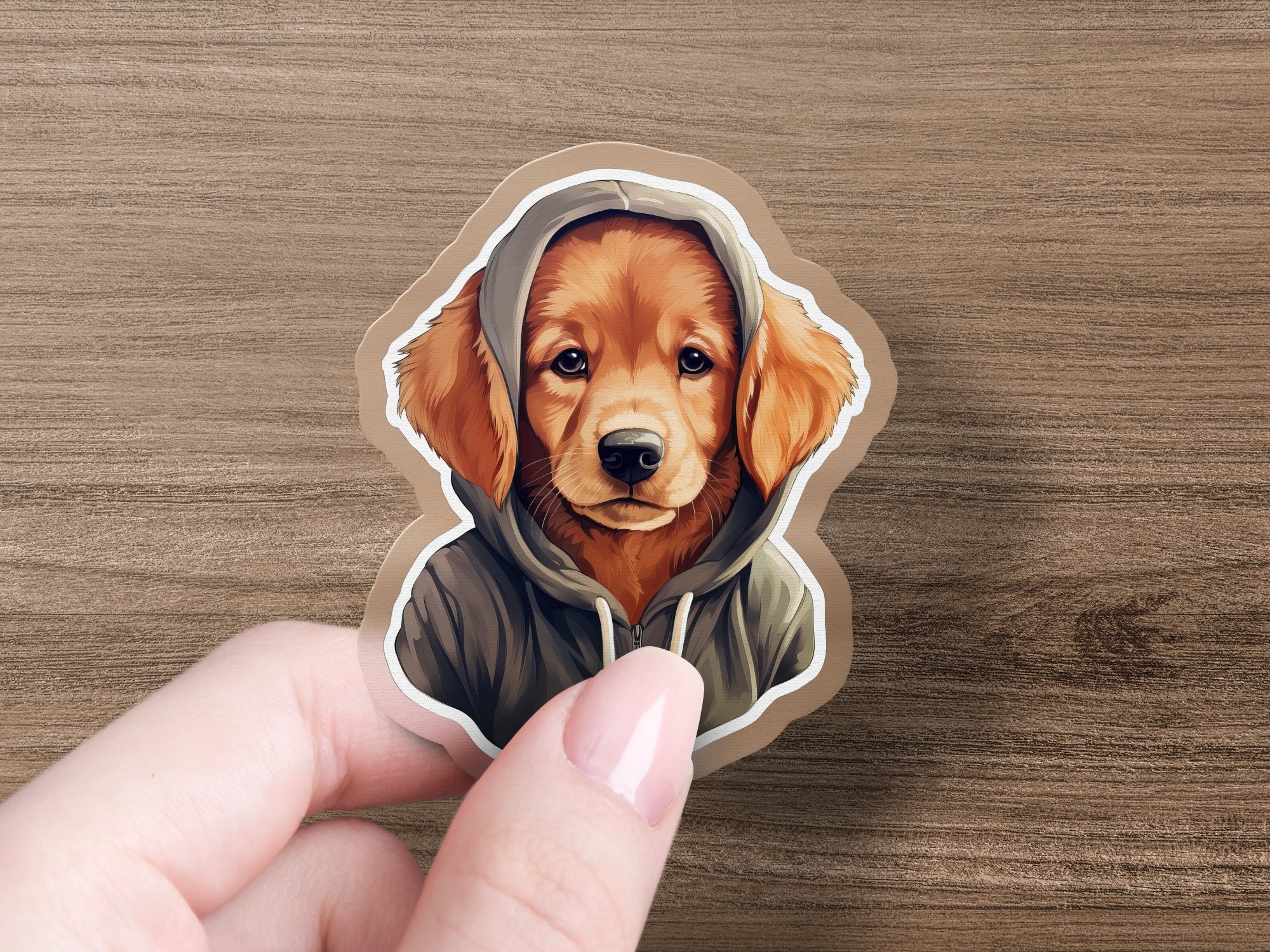 Cute Sticker Golden Retriever wearing a Dark Hoodie - Gabe Atkins Designs