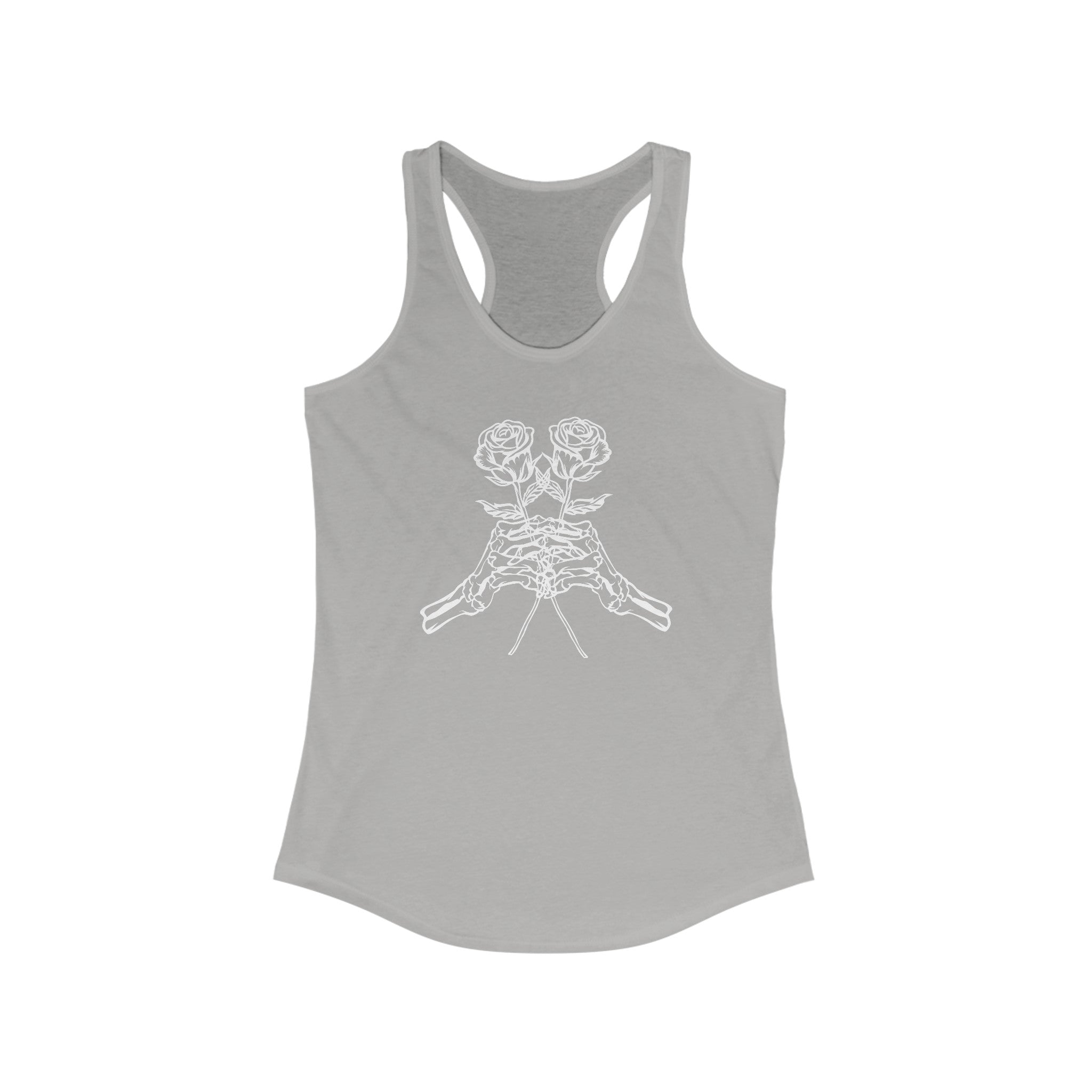 Skeleton Hands Holding Roses Tank Top - Embrace Elegance and Strength Heather Grey