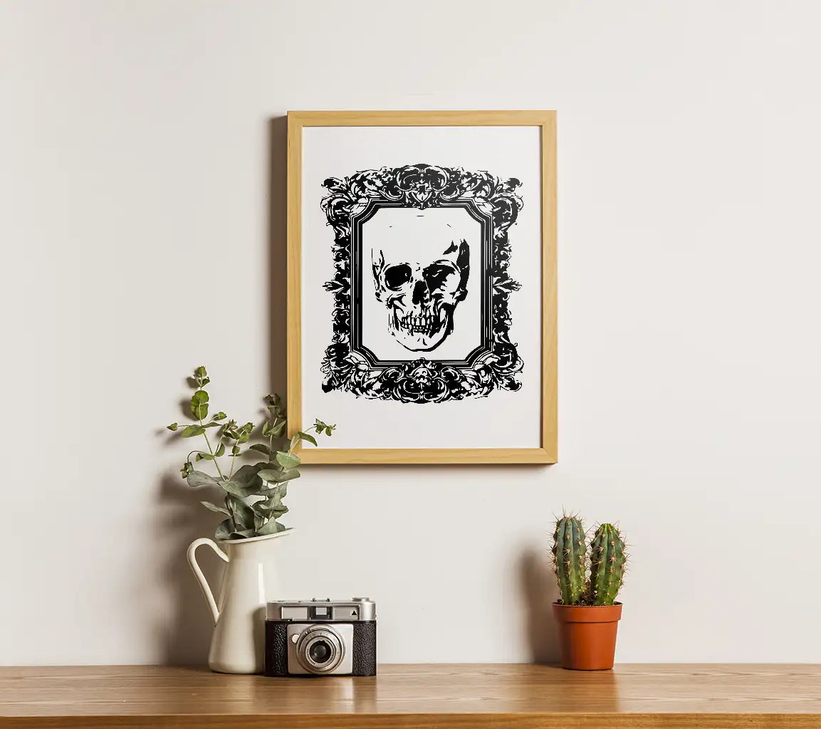 Gothic Skull in Frame -  SVG Drawing SVG