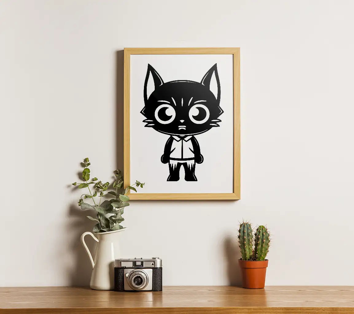 Spooky Big-Eyed Cat Halloween Mascot SVG -  Drawing SVG