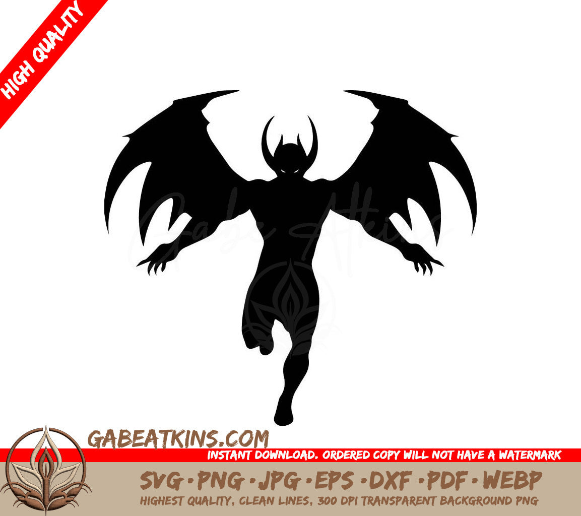 Demoness Silhouette with Wings and Horns SVG SVG