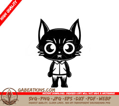 Spooky Big-Eyed Cat Halloween Mascot SVG -  Drawing SVG