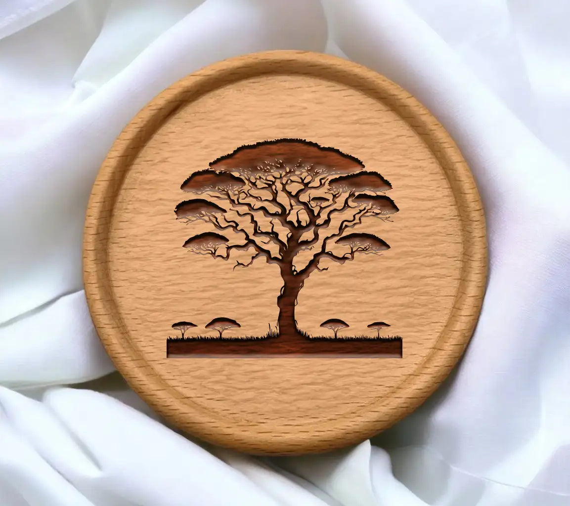 Acacia Tree Silhouette SVG - Single Tree with Background Forest SVG