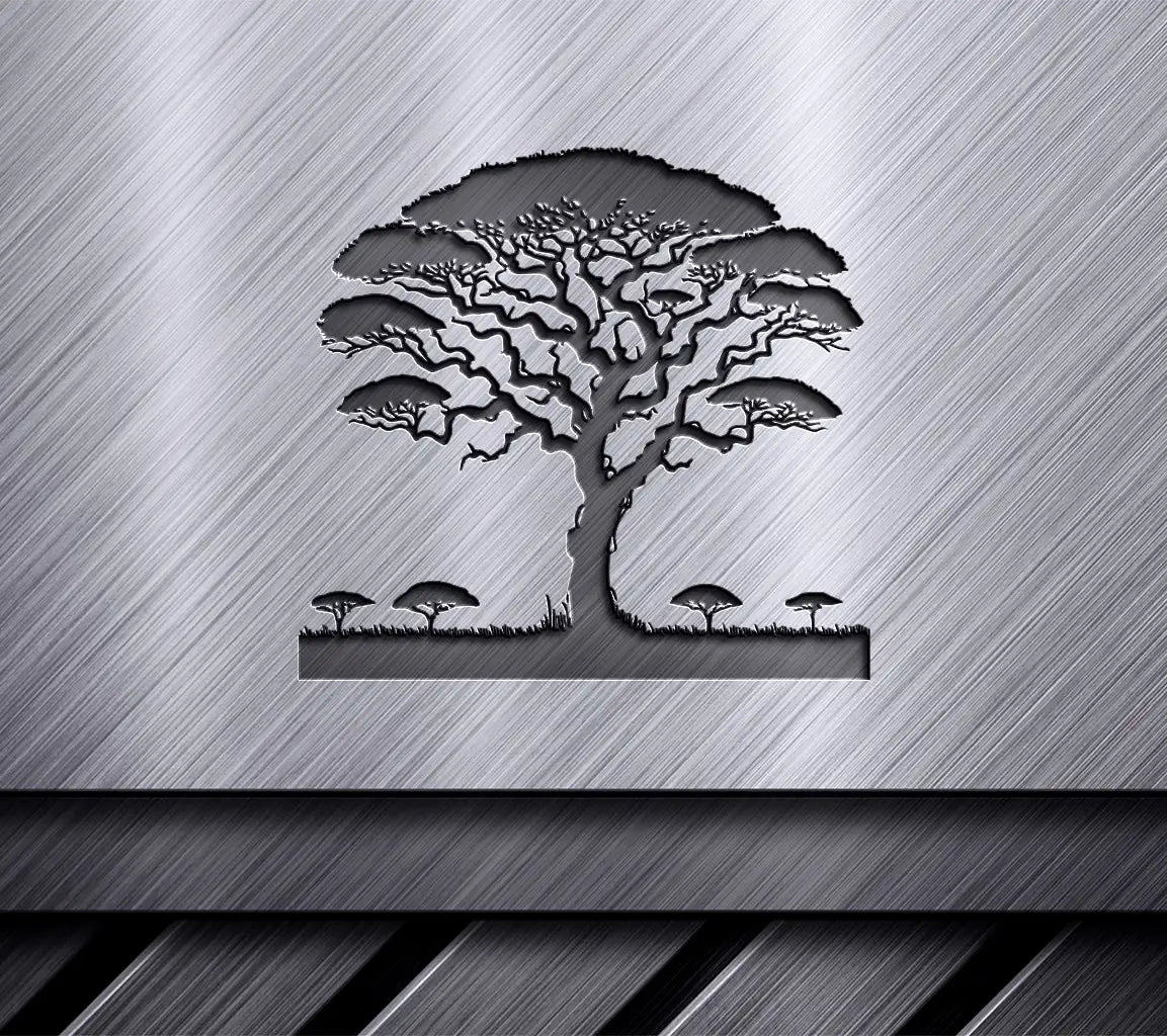 Acacia Tree Silhouette SVG - Single Tree with Background Forest SVG