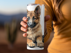 German Shepherd Puppy 20oz Tumbler Wrap Sublimation PNG | Featuring a German Shepherd Puppy and Hiking Boots