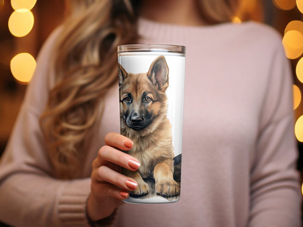 German Shepherd Puppy 20oz Tumbler Wrap Sublimation PNG | Featuring a German Shepherd Puppy and Hiking Boots