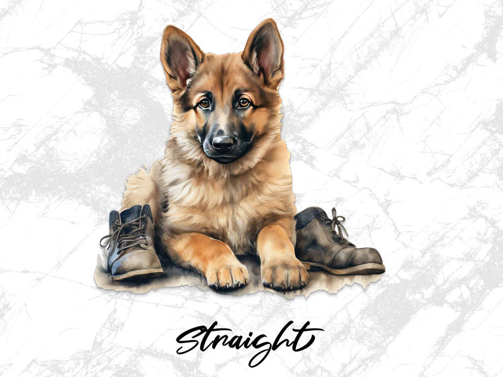 German Shepherd Puppy 20oz Tumbler Wrap Sublimation PNG | Featuring a German Shepherd Puppy and Hiking Boots