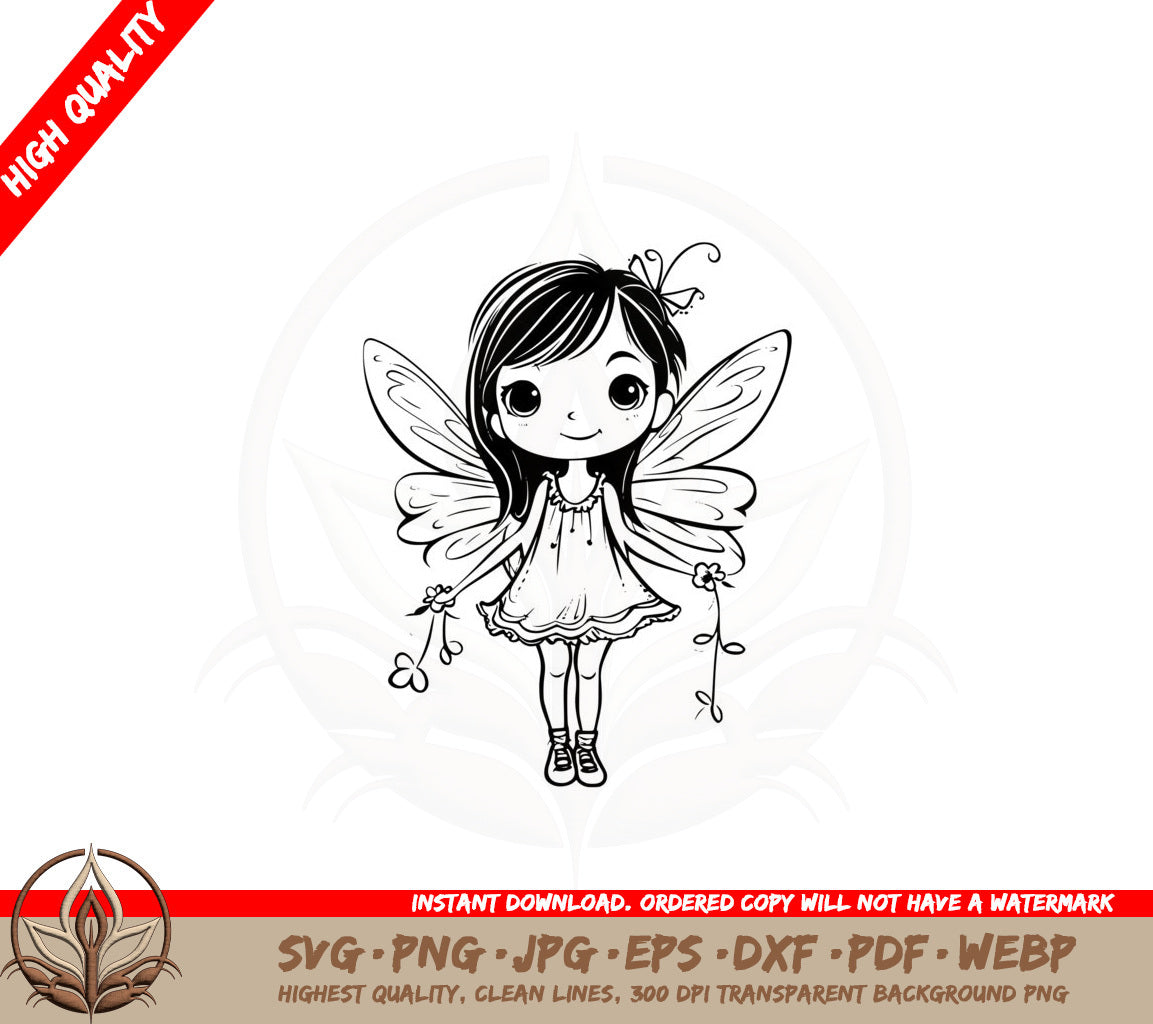 Adorable Fairy with Flowers SVG PNG JPG AI PDF DXF EPS and WebP - Digital Download 