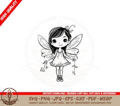 Adorable Fairy with Flowers SVG PNG JPG AI PDF DXF EPS and WebP - Digital Download 