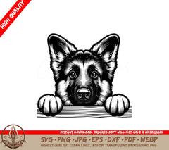 Adorable German Shepherd Peek SVG, PNG, JPG, AI, PDF, DXF, EPS and WebP - Digital Download 
