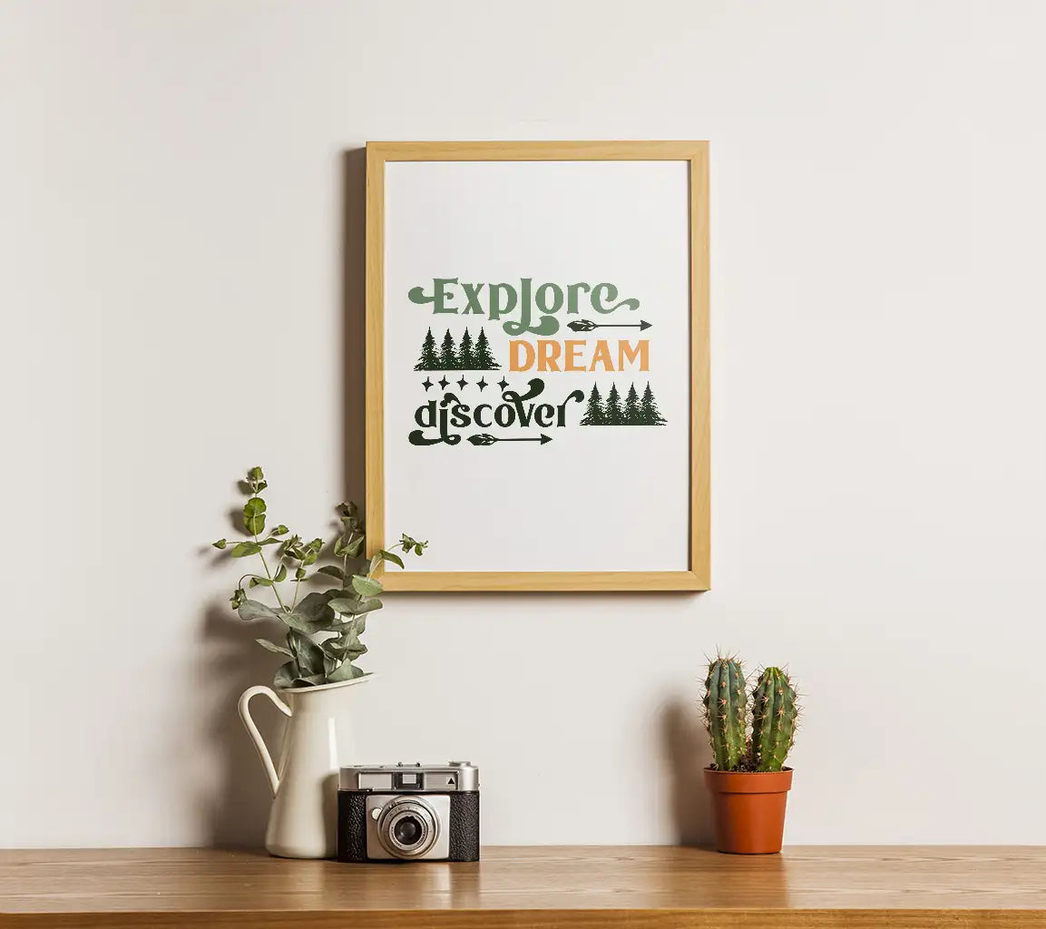 ## Explore, Dream, Discover SVG Adventure Tree & Arrow Poster SVG