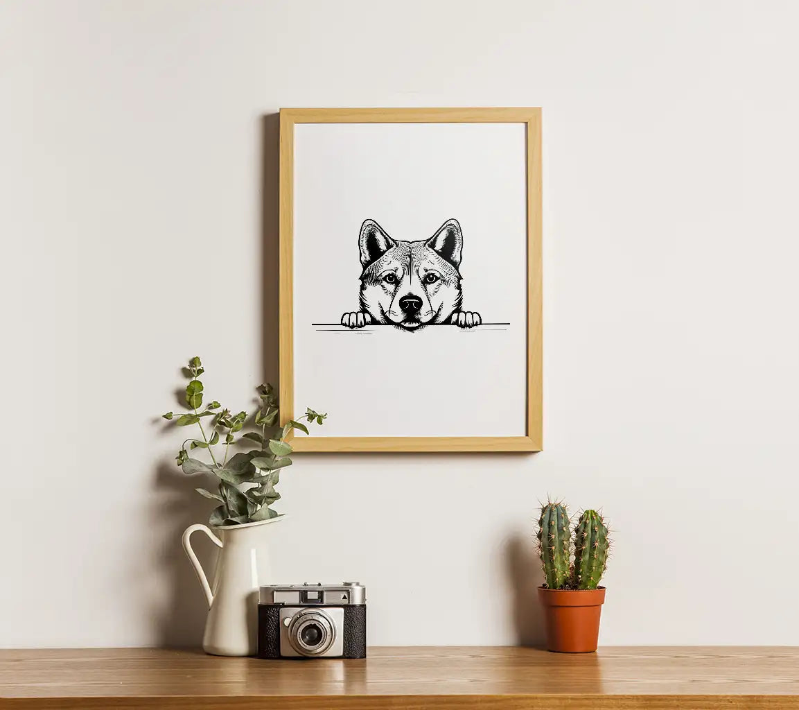 Akita Dog Peeking Over Wall -  SVG Illustration SVG