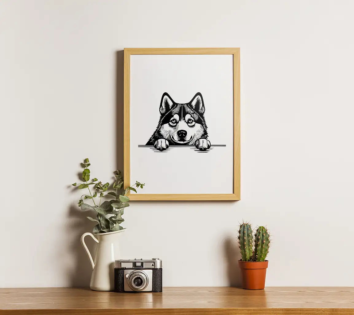  Husky Dog Peeking Over Wall SVG - Alaskan Malamute SVG