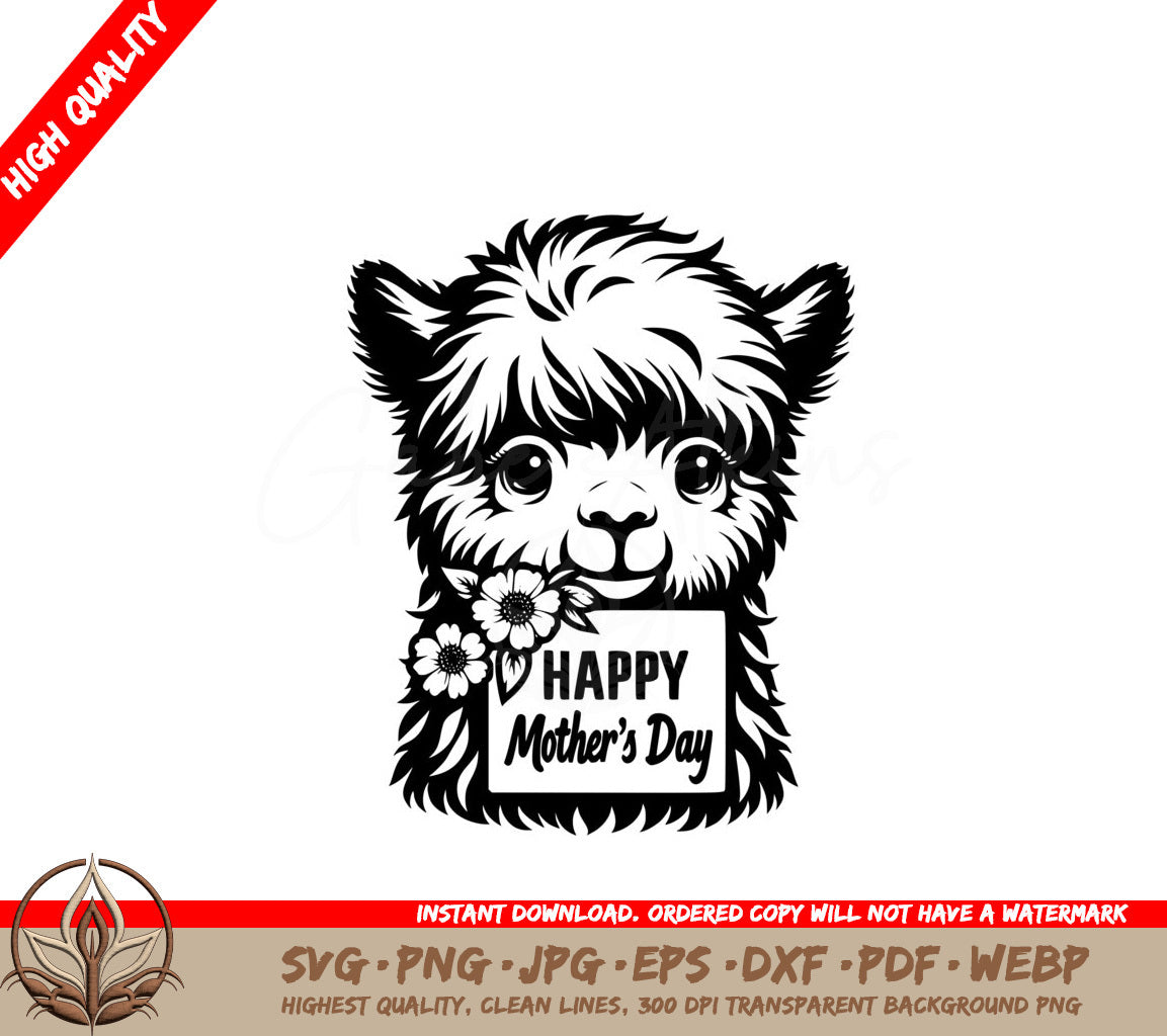 Alpaca Mothers Day Joy SVG, PNG, JPG, AI, PDF, DXF, EPS and WebP Digital Download 
