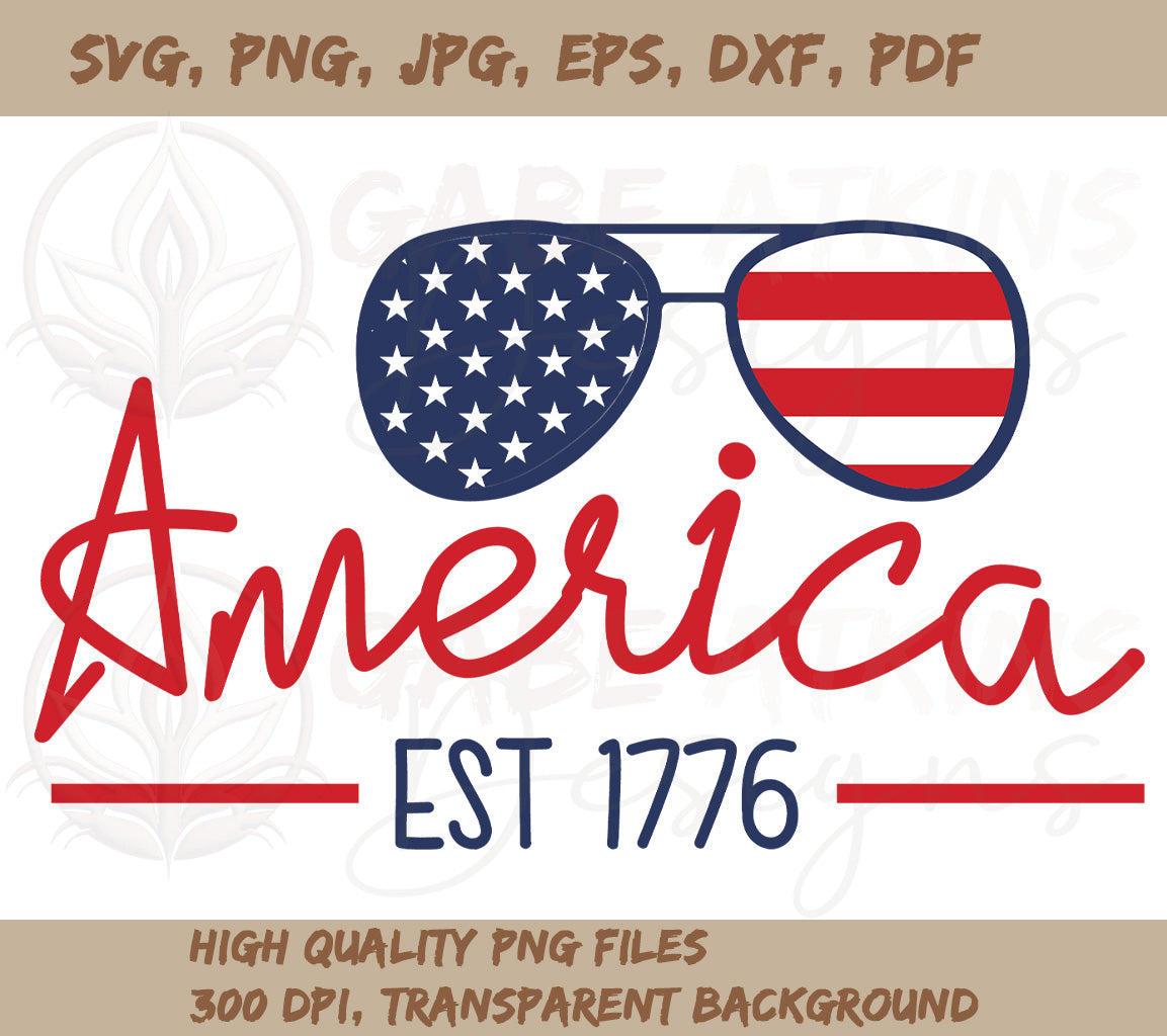 America EST 1776 Sunglasses with American Flag SVG PNG DXF JPG PDF Web | American Flag SVG PNG DXF JPG PDF WebP