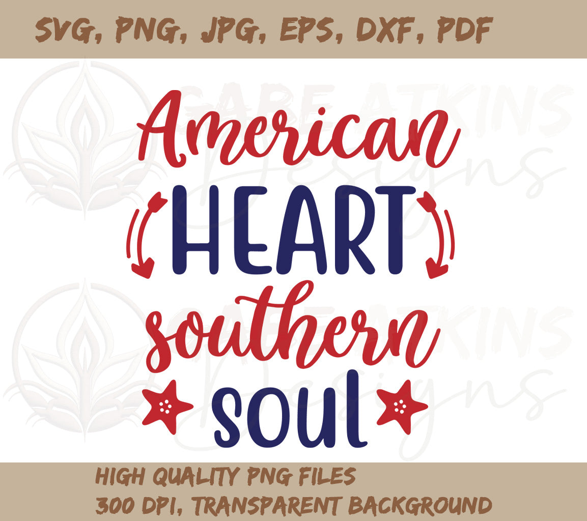 American Heart Southern Soul Patriotic SVG | You will get American Heart Souther Soul SVG, PNG, JPG, EPS, DXF, PDF and WebP File Formats