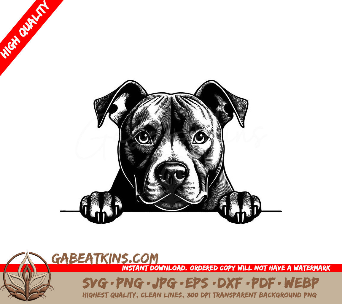 American Staffordshire Terrier Peeking Over Wall -  SVG SVG