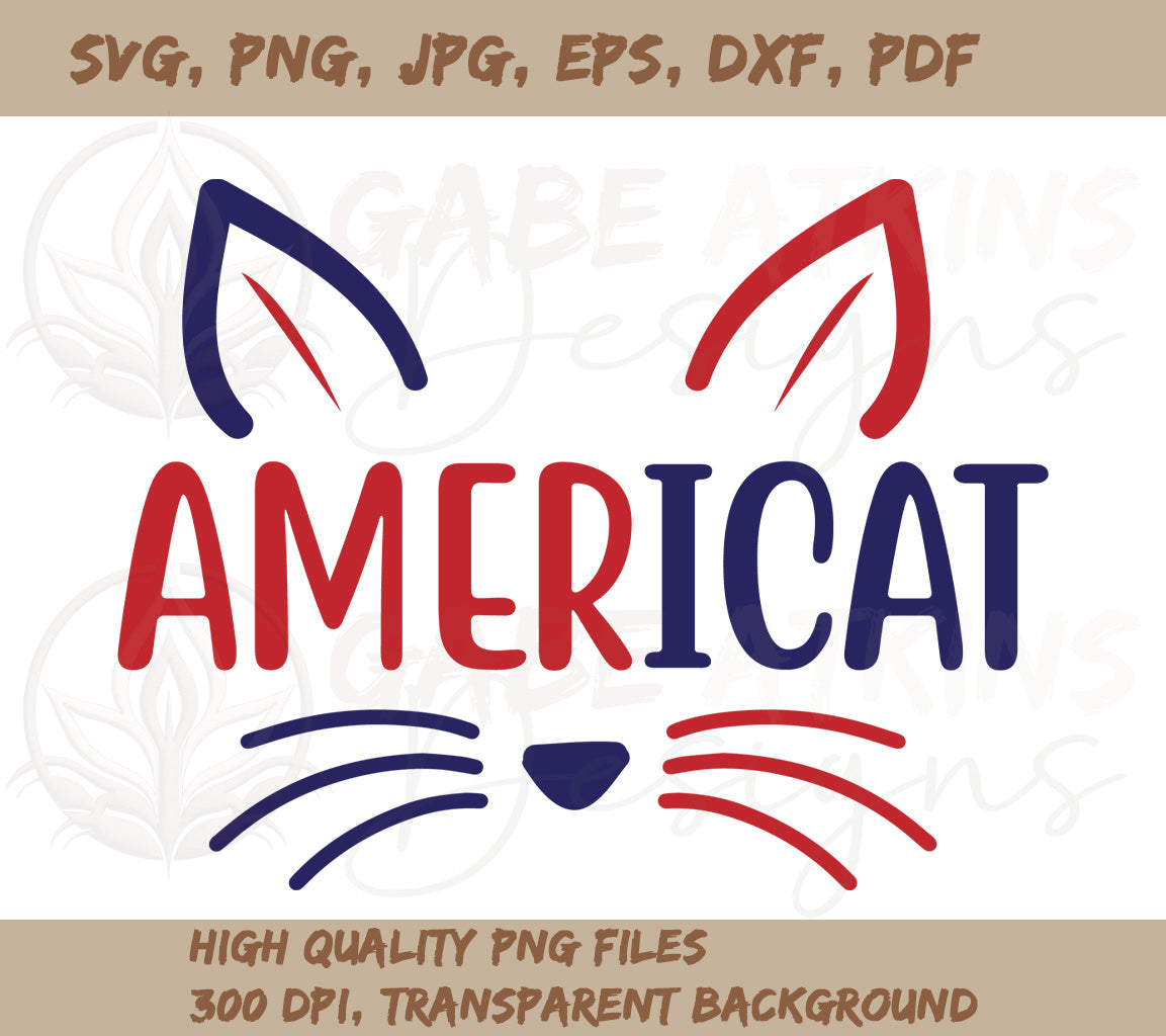 Americat SVG | Patriotic Cat SVGs for 4th of July Projects | SVG PNG D | SVG PNG DXF JPG PDF WebP Silhouette Cricut