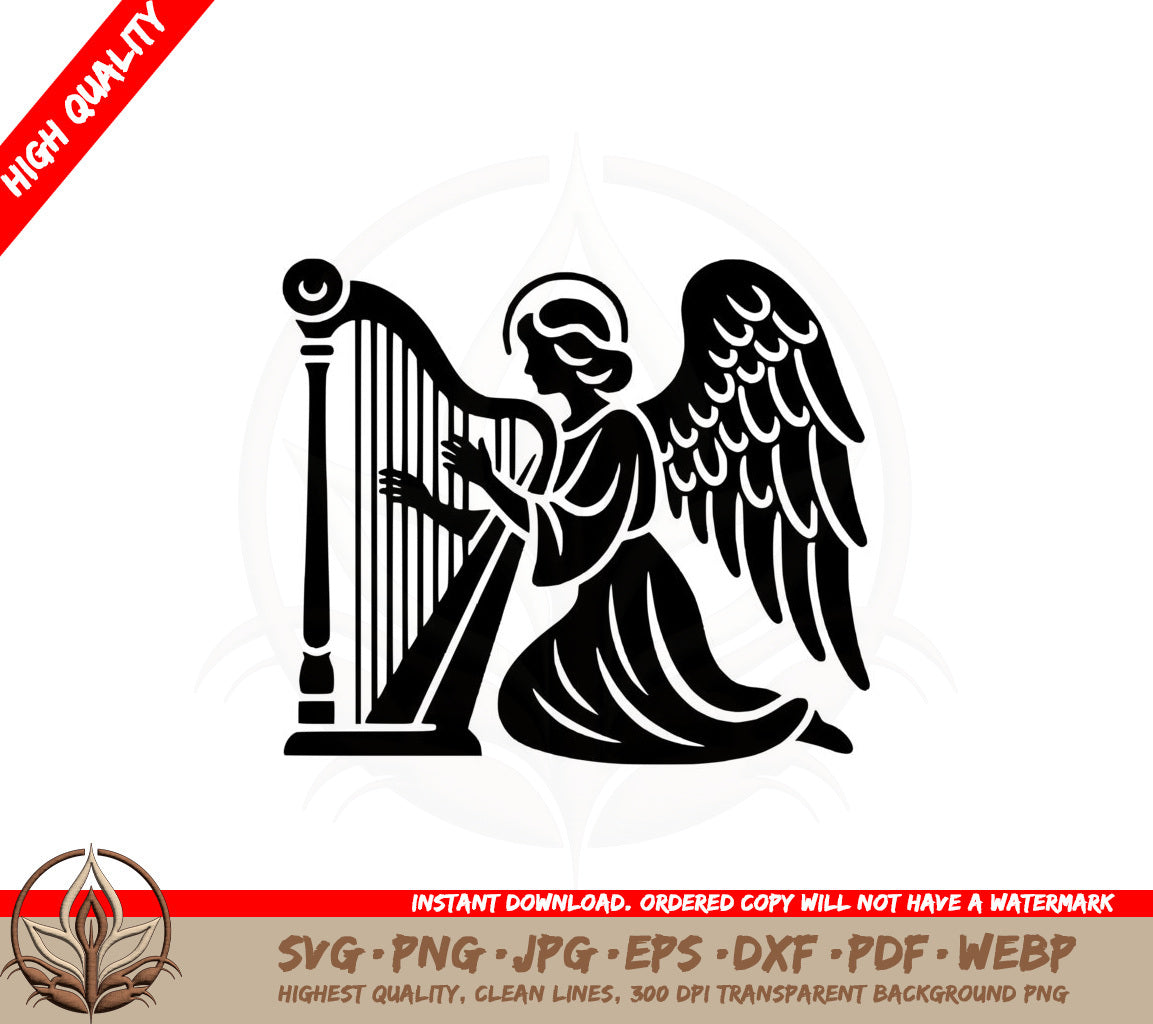 Angel Harpist Melody SVG PNG JPG AI PDF DXF EPS and WebP - Digital Download 