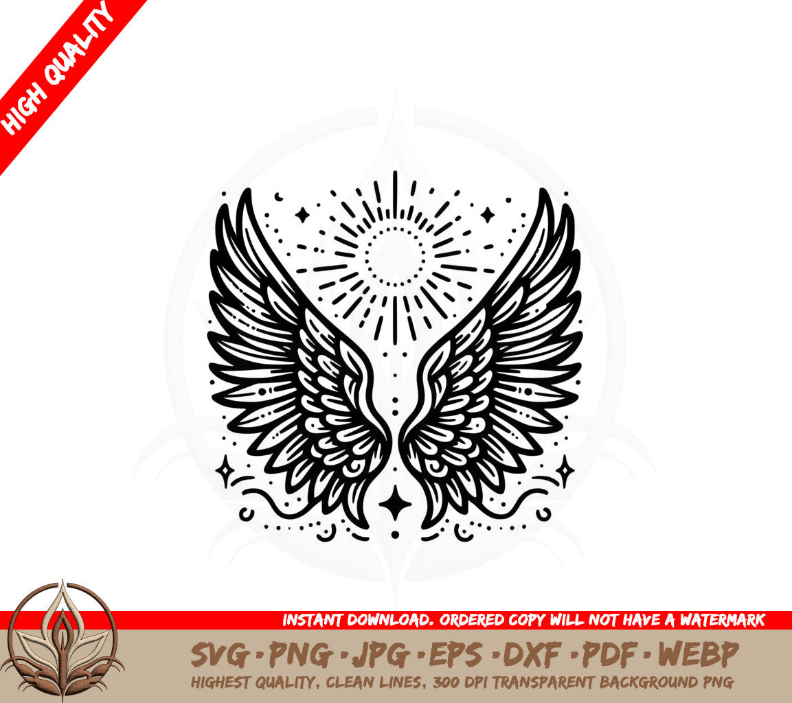 Angel Sun Wings SVG PNG JPG AI PDF DXF EPS and WebP - Digital Download 