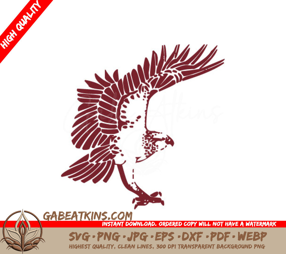 Red Eagle Wings Spread Line Art SVG - Falcon Animal Illustration SVG