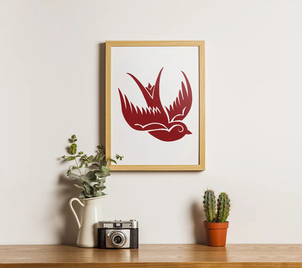 Red Bird with White Wings Line Art SVG - Minimalist Animal Illustration SVG