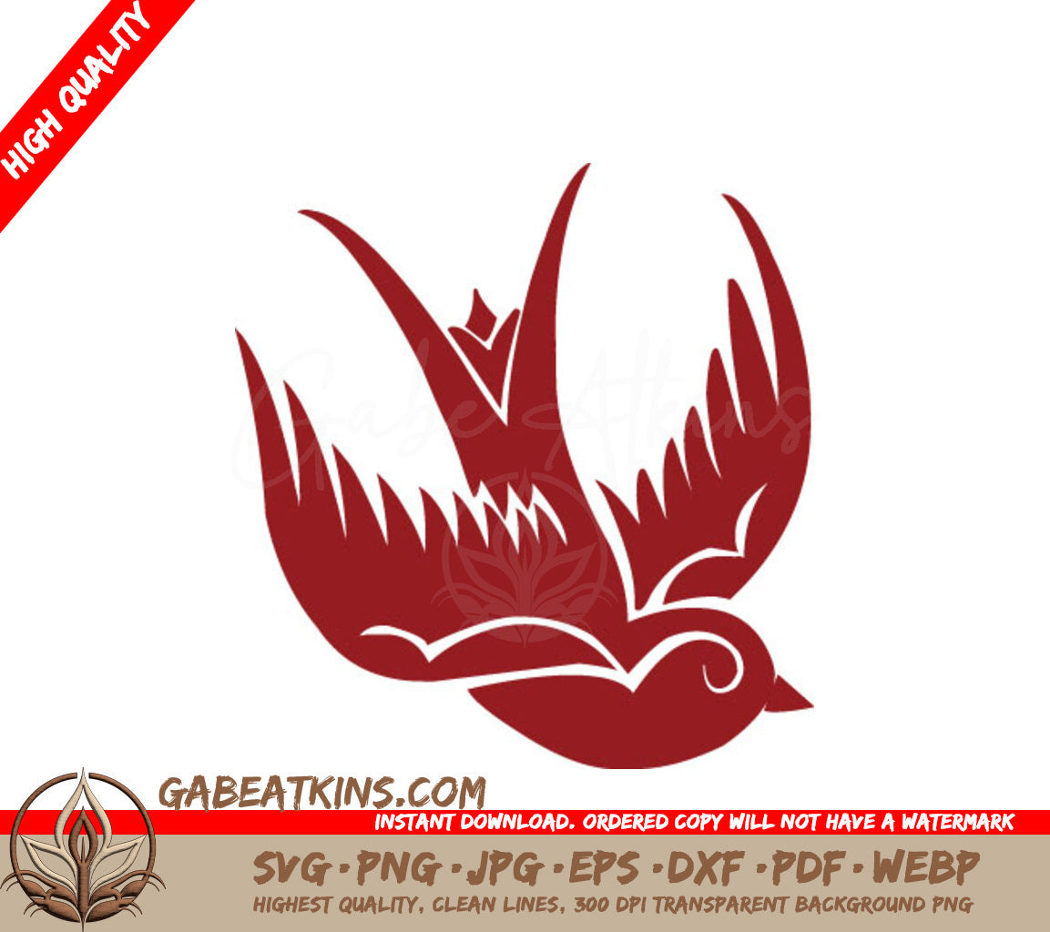 Red Bird with White Wings Line Art SVG - Minimalist Animal Illustration SVG