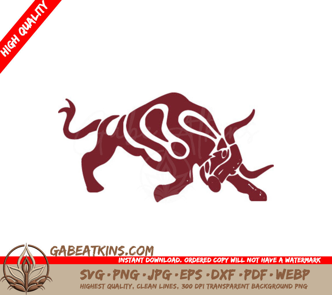 Bull Silhouette SVG with Letter S - Animal Illustration SVG