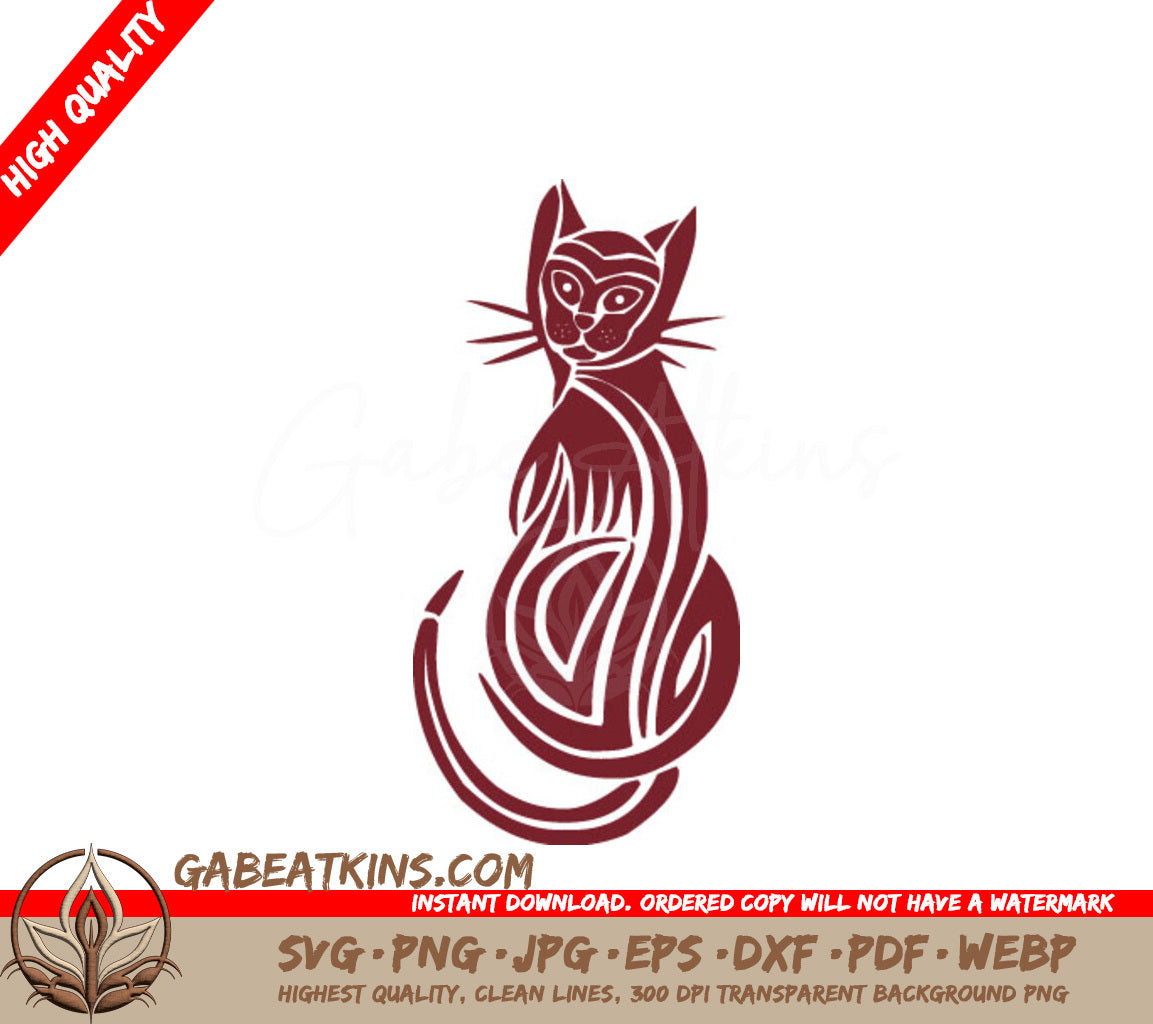 Cat Silhouette SVG - Sitting with Long Tail SVG